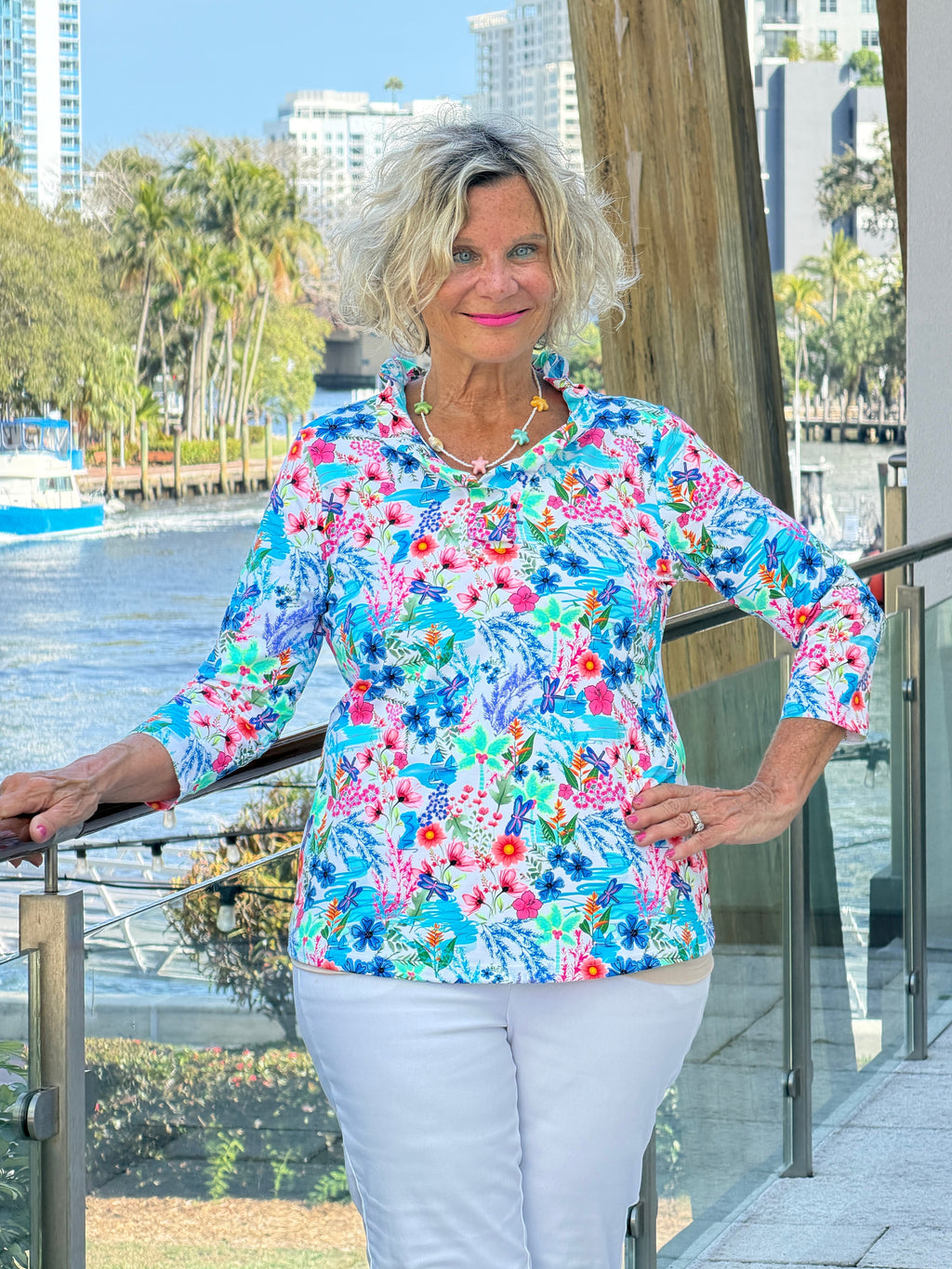 LULU B PARADISE GARDEN RUFFLE SLEEVE TOP