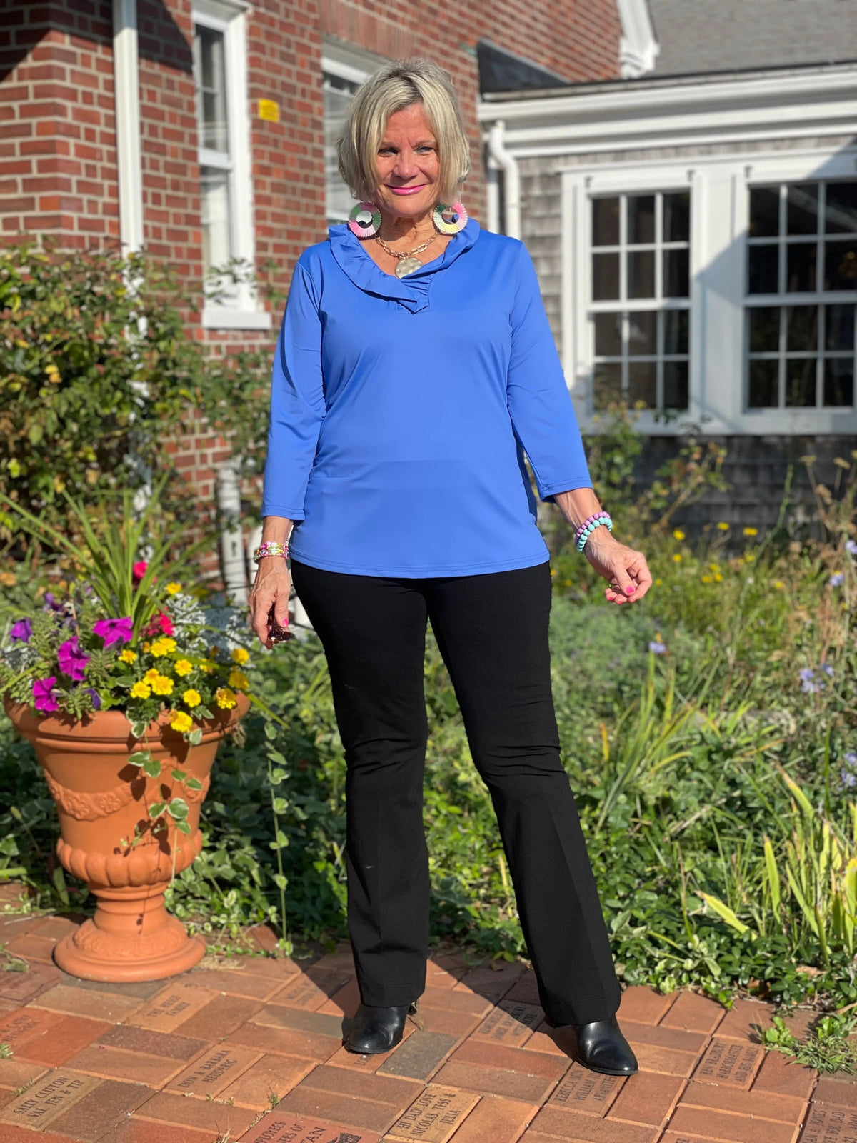 LULU-B BLUE SOLID RUFFLE TOP