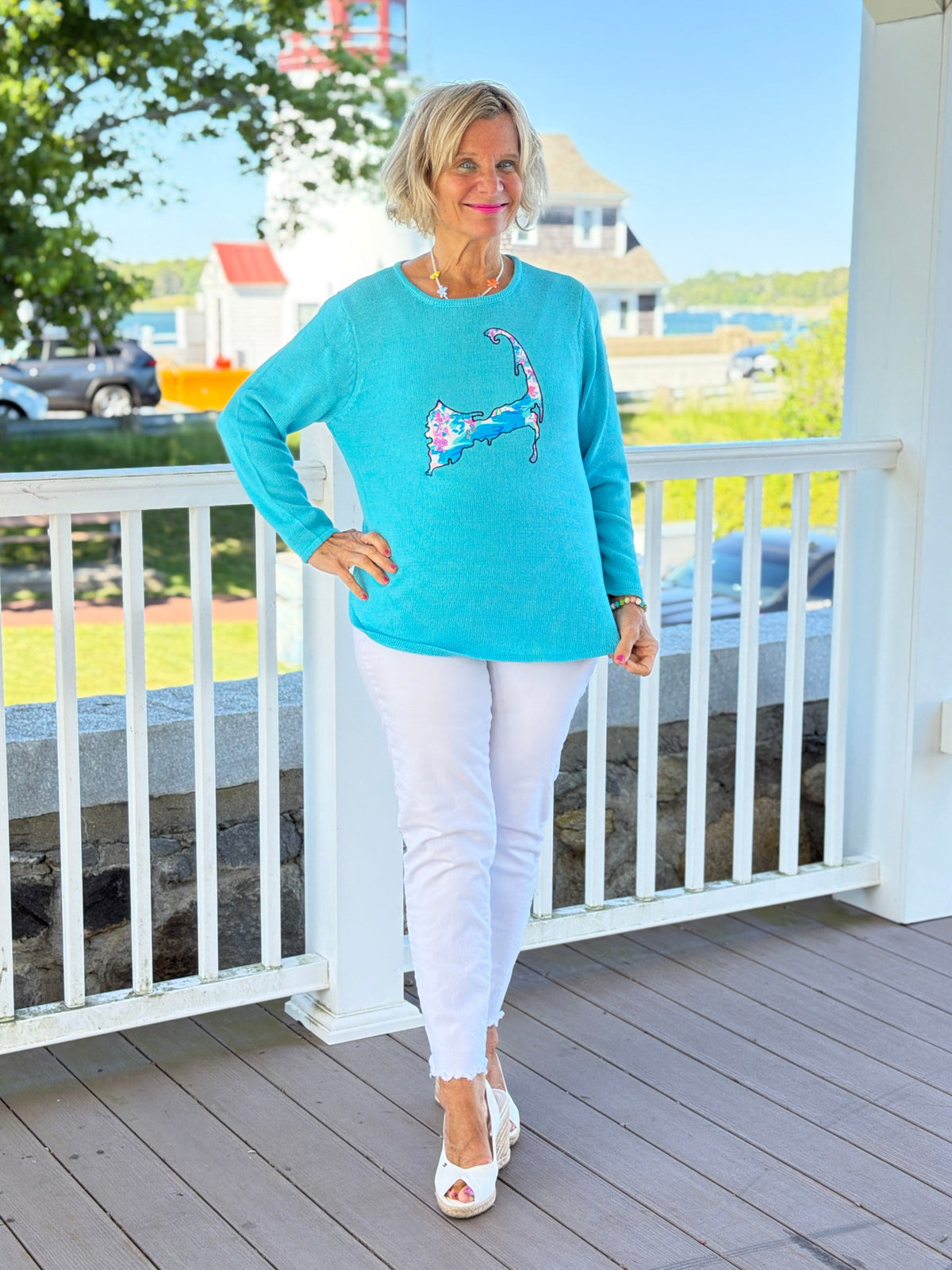 BEACH CLUB AQUA CAPE COD MAP SWEATER