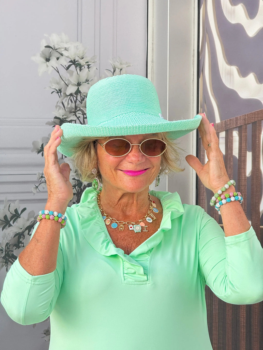CLEAR GREEN SLEEVE RUFFLE TOP