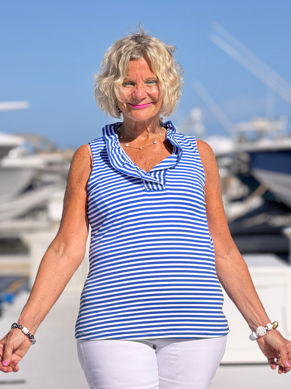 HARBOR BLUE SLEEVELESSS RUFFLE