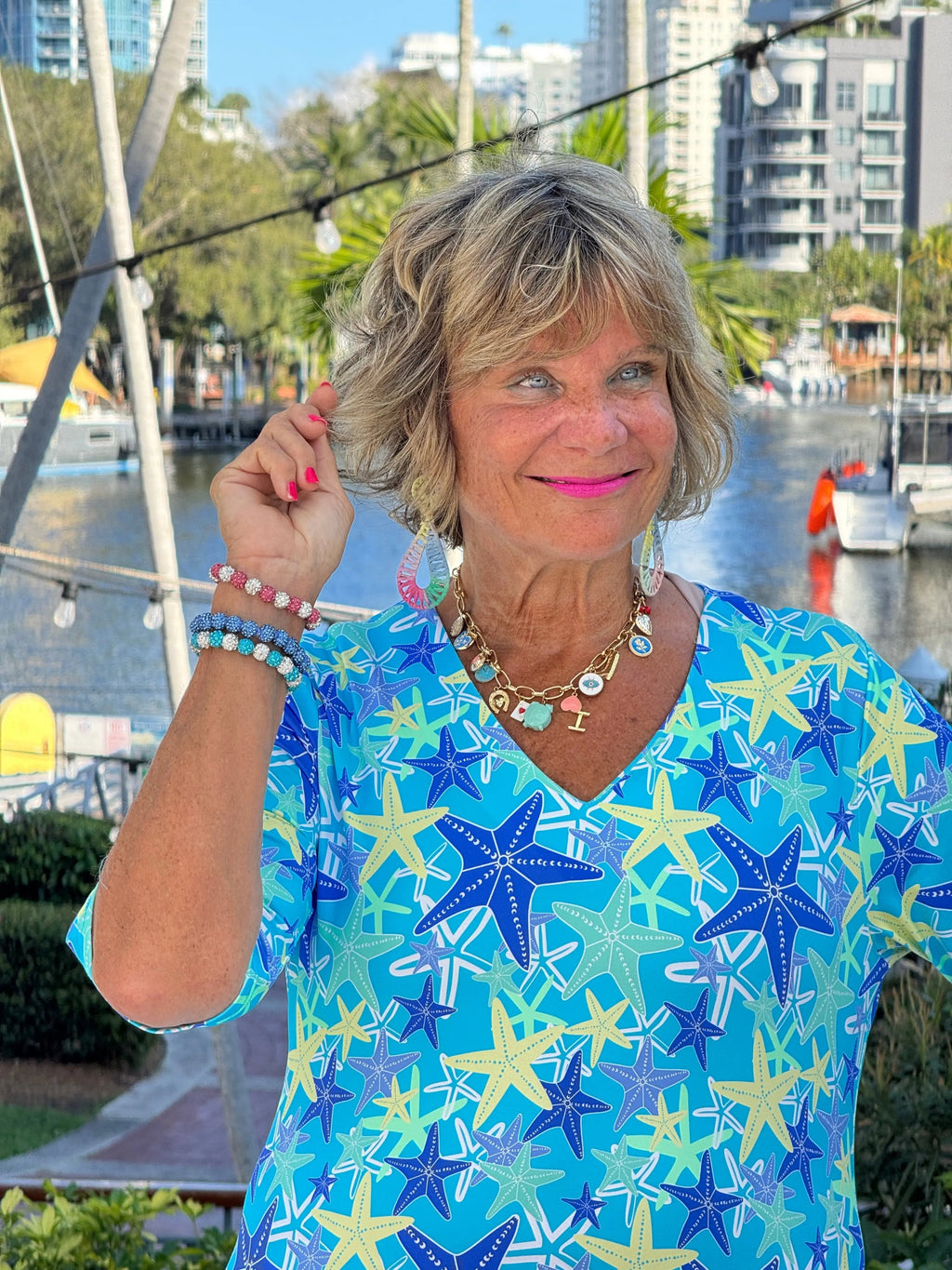 LULU B STARFISH SPLASH ELBOW SLEEVE DRESS