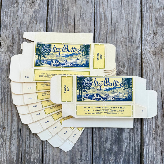 10 WHOLESALE Original 1940s COWLITZ DAIRY FARM BUTTER Dairyman's Box LOT