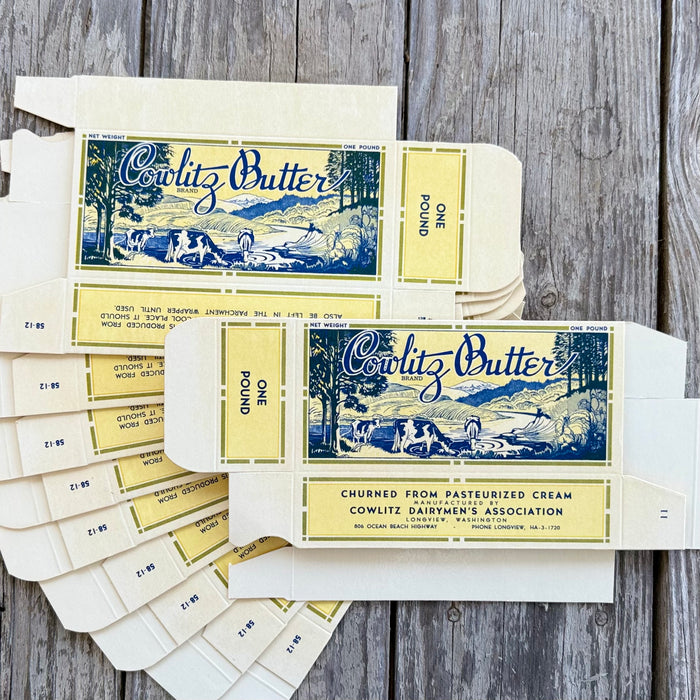 10 WHOLESALE Original 1940s COWLITZ DAIRY FARM BUTTER Dairyman's Box LOT