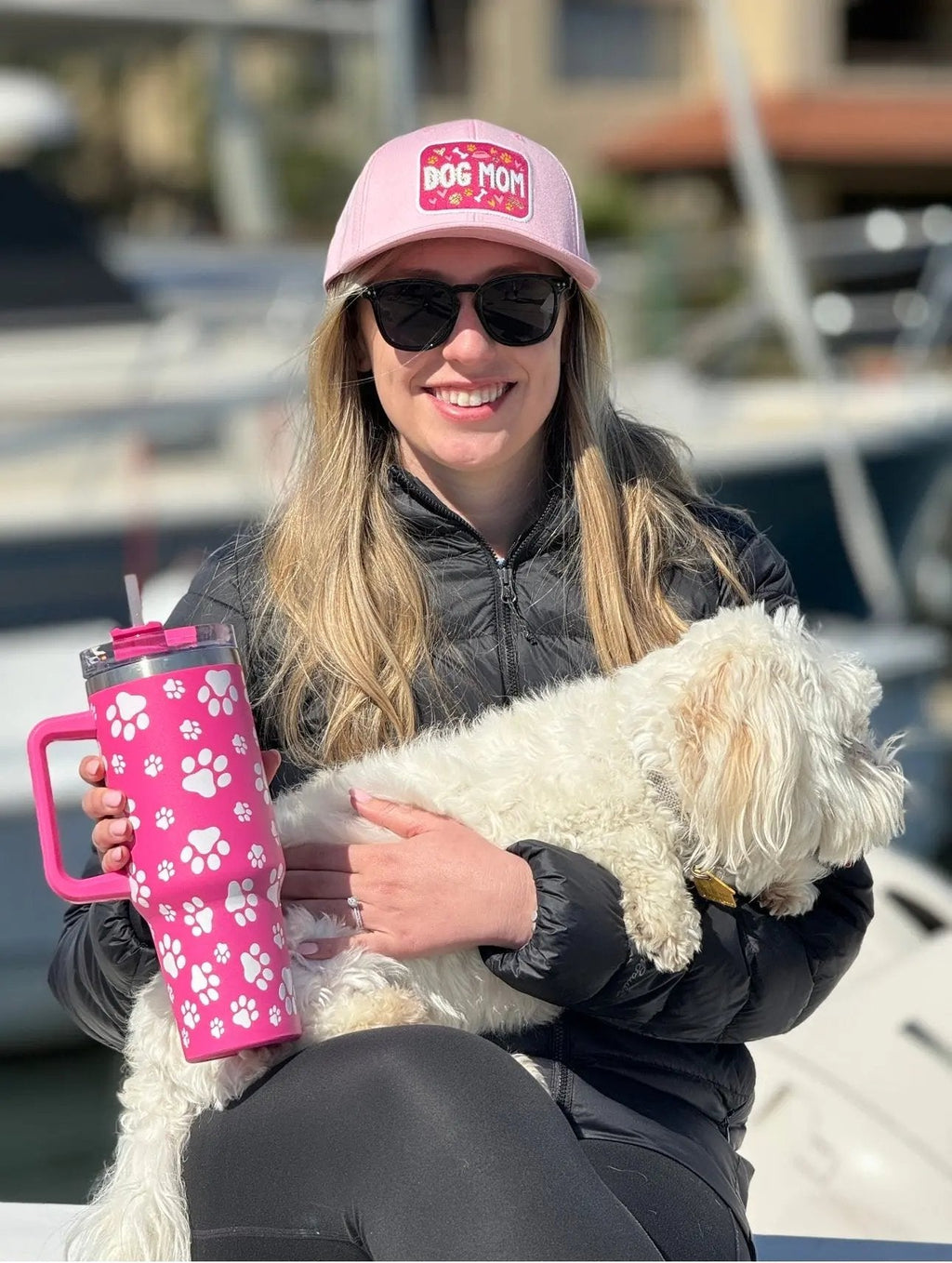 Dog Paw Pink  Printed 40oz Stainless Steel Tumbler With Handle