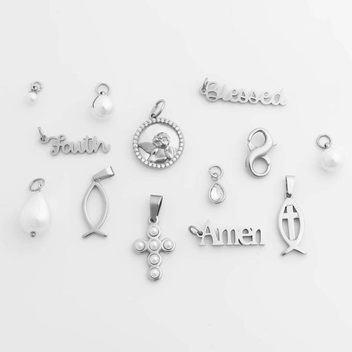 18K Gold PVD Stainless Steel Religious Fish Charm: Stainless WJW