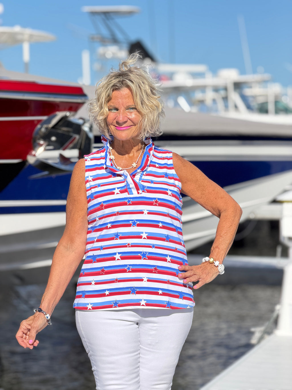 LULU B STARS STARS SLEEVELESS RUFFLE TOP