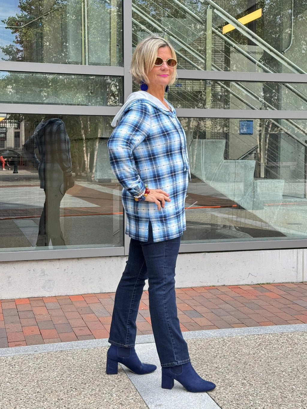 Blue Plaid Fall Day Hoodie