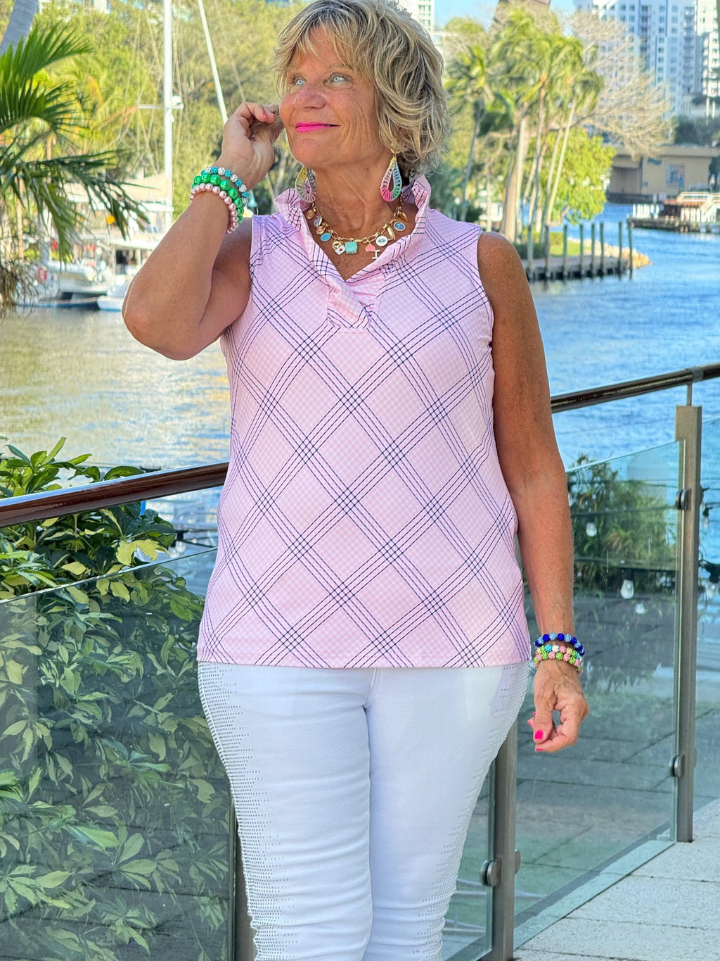 LULU B PINK CHIC SLEEVELESS RUFFLE TOP