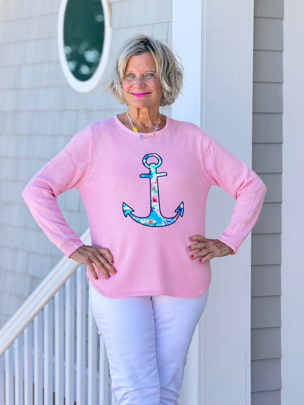 BEACH CLUB PINK ANCHOR SWEATER
