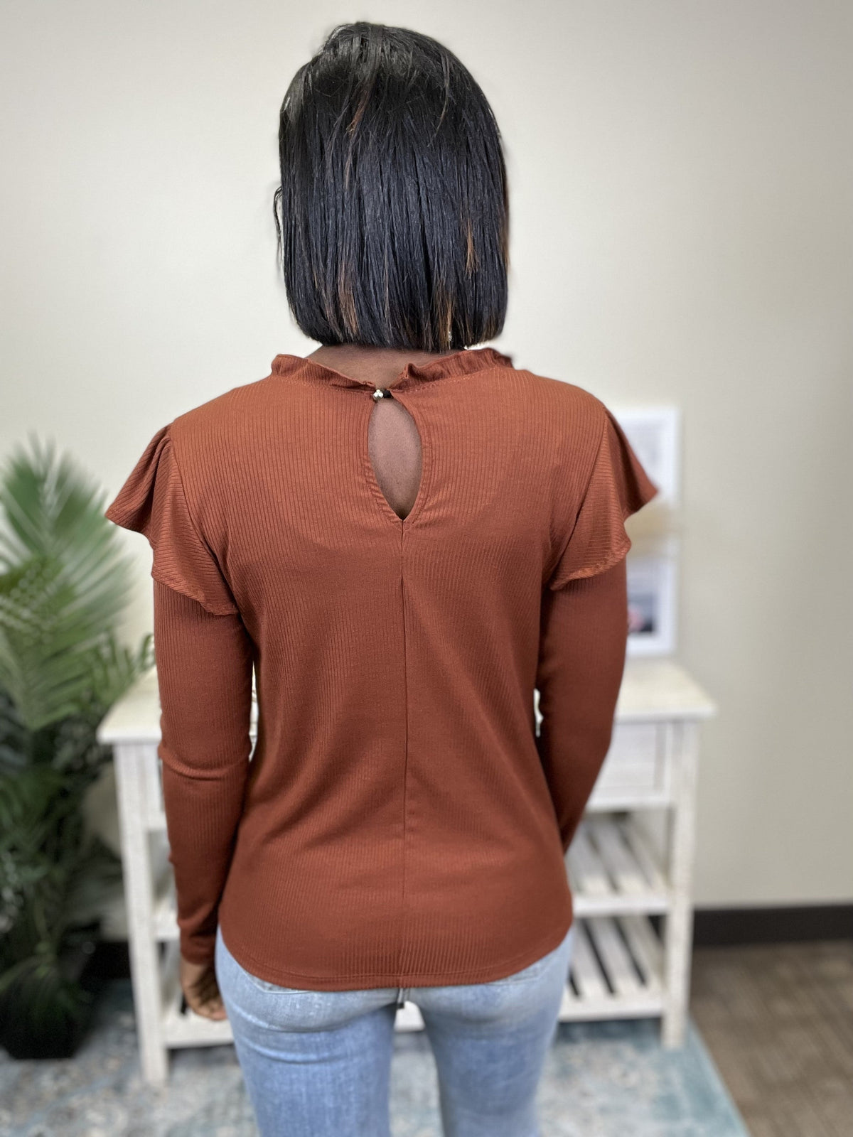 Ruffle Women's Ribbed Long Sleeve Top