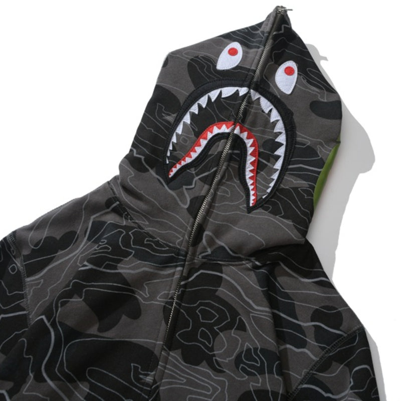 Bathing Ape Hoodie Autumn/Winter Camouflage Shark Hooded Cardigan Sweater Jacket
