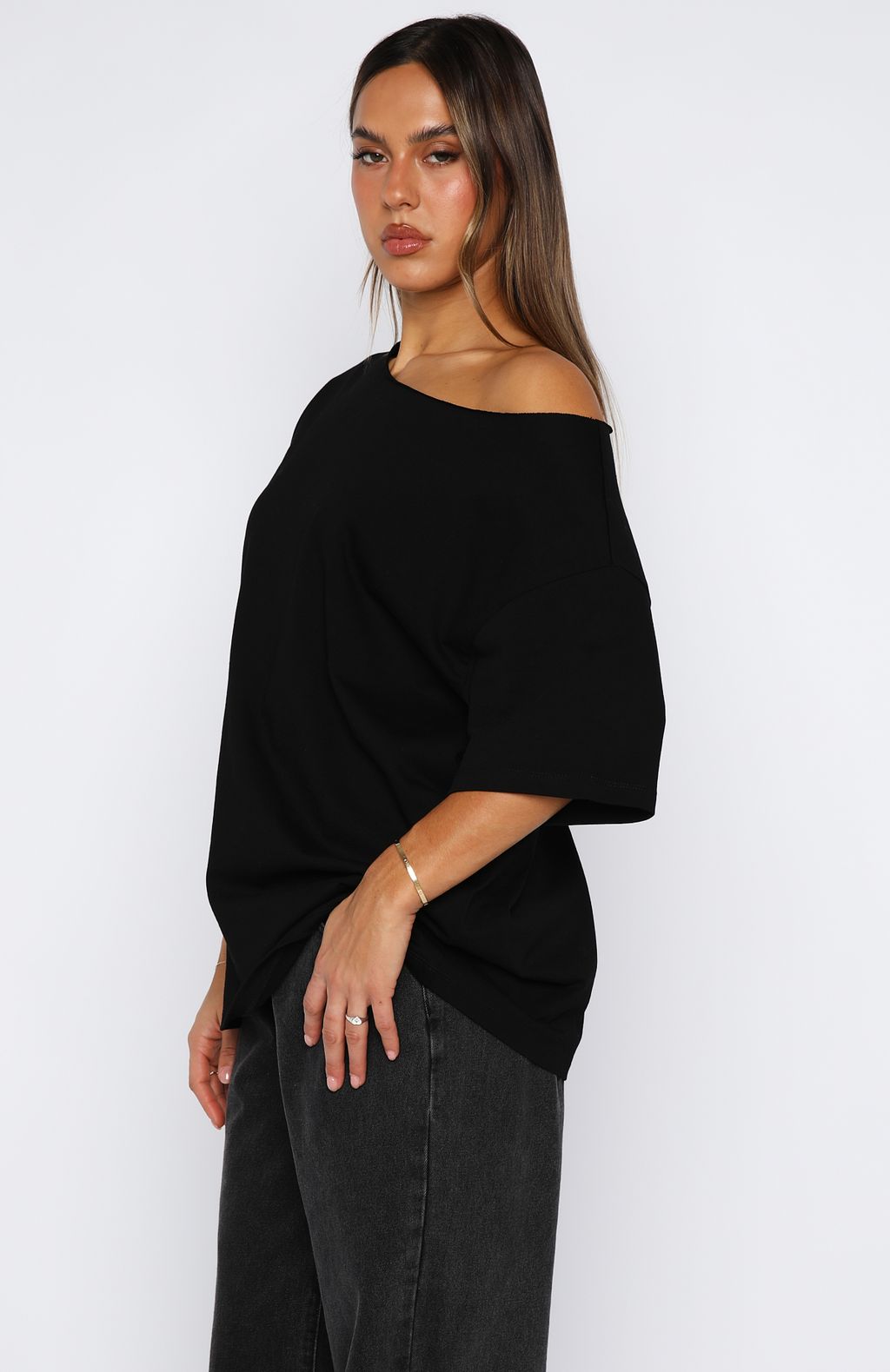Give Me Options Off Shoulder Tee Black