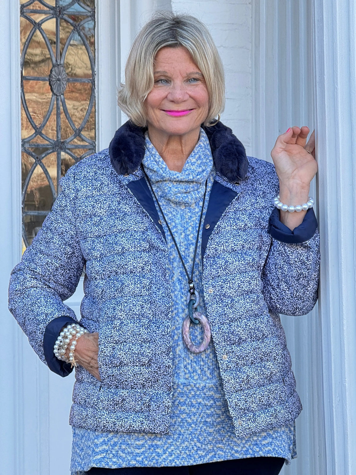 LULU-B AUBREY NAVY FAUX FUR JACKET