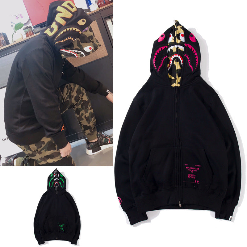 Bathing Ape Hoodie Zip Cardigan Double Hat Shark Sweater Jacket