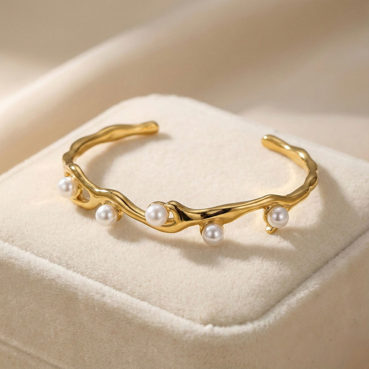 ALB Custom Gold With Pearls Cuff Bracelet