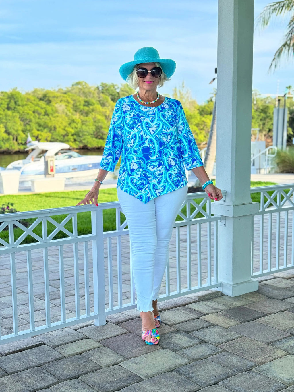 BLUE DREAMING HEARTS ASYMMETRICAL TOP