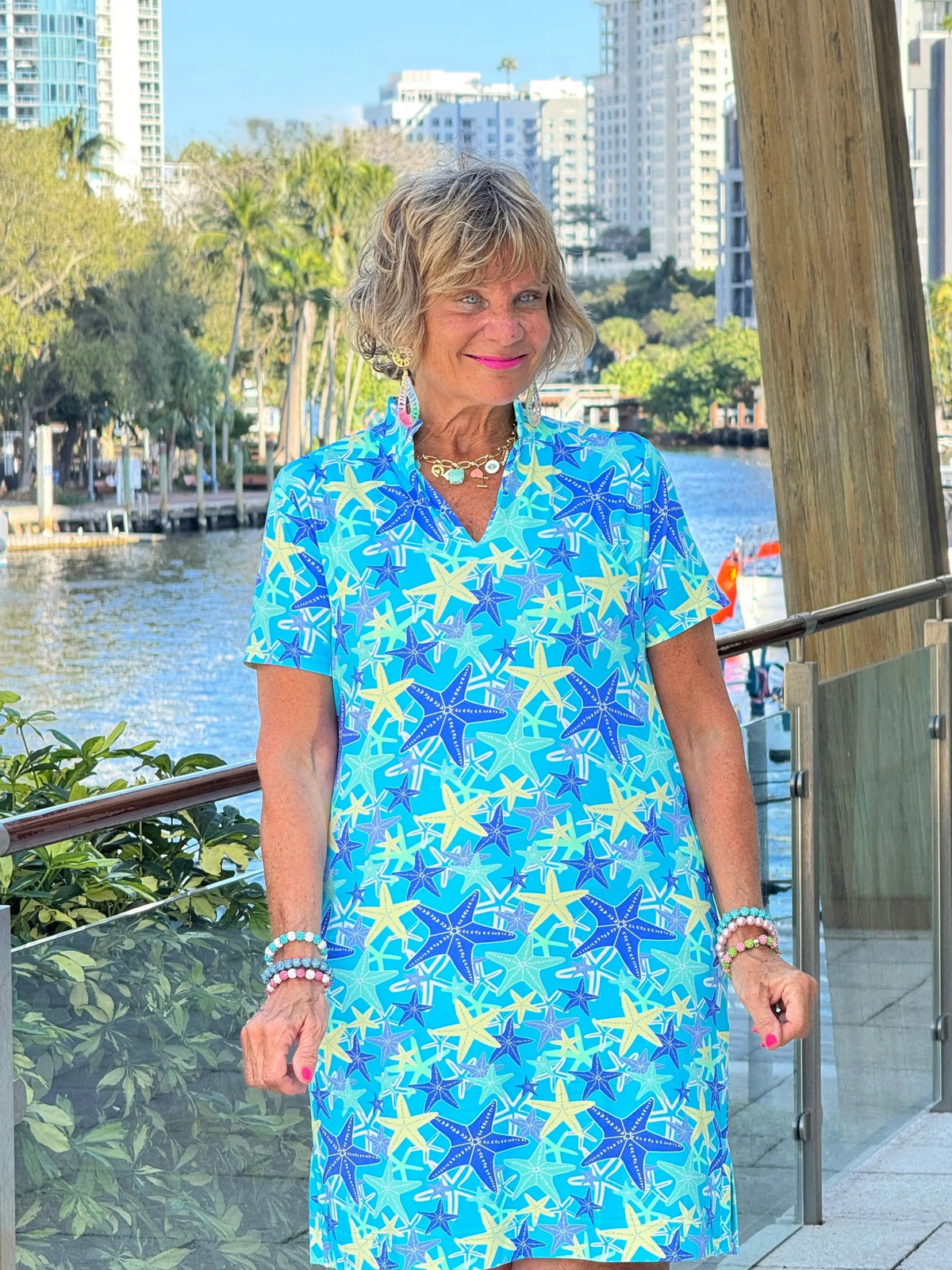 LULU B STARFISH SPLASH SHORT SLEEVE DRESS