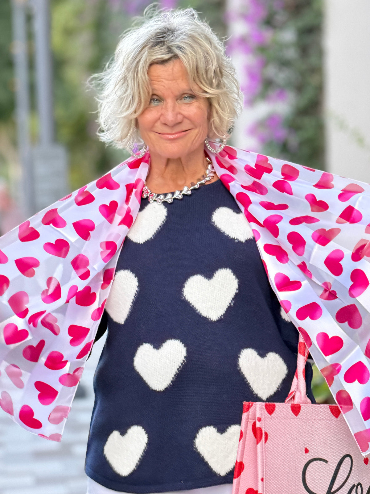 LULU-B NAVY FUZZY HEART SWEATER