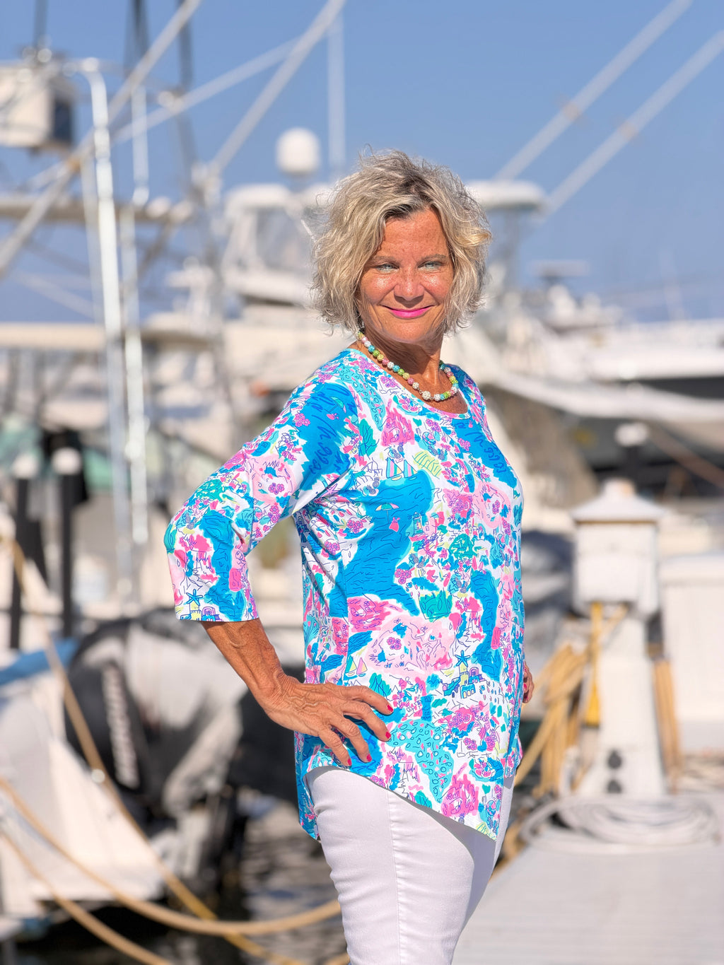 LULU B PALM BEACH SPLASH ASYMMETRIC TOP