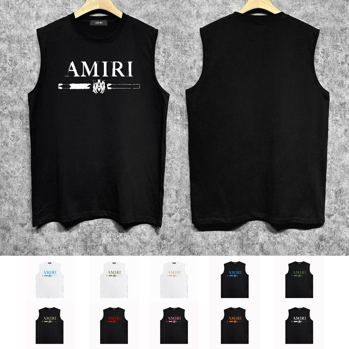 Amiri tank top with damaged letter horizontal stripesprinting