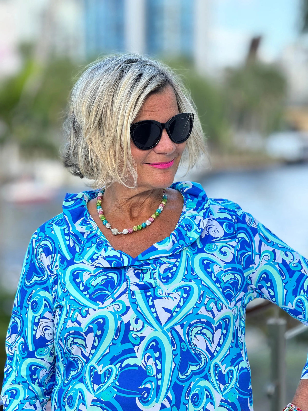 BLUE DREAMING HEARTS RUFFLE TOP