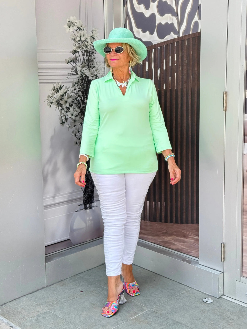 LULU-B SOLID LIME COLLAR SLEEVE TOP