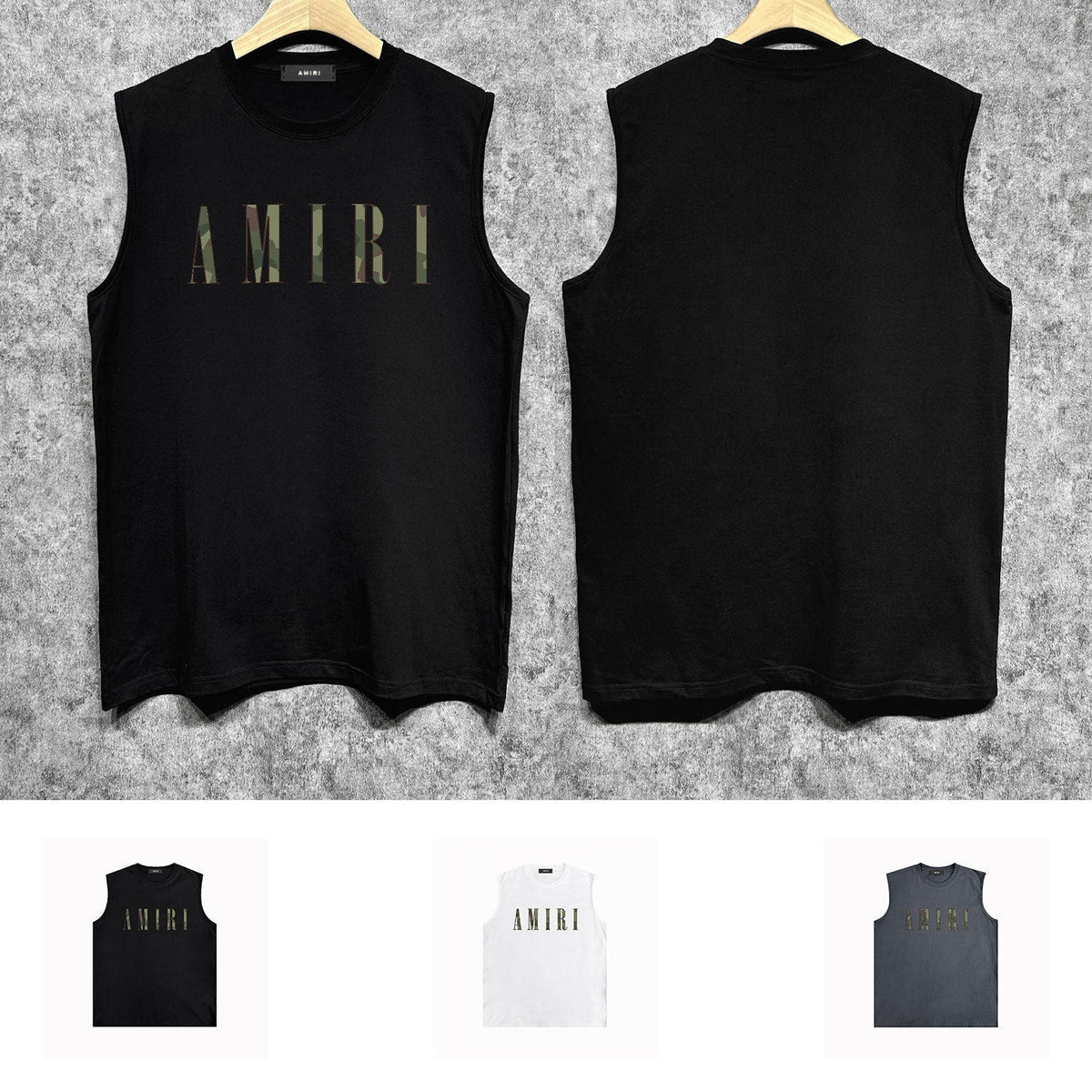 Amiri tank top camouflage letterprinting