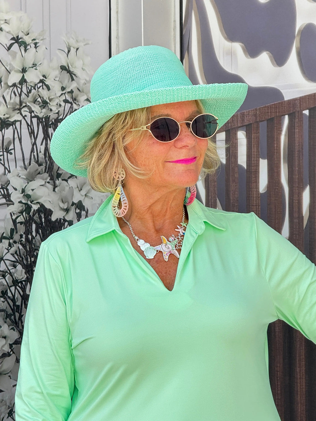 LULU-B SOLID LIME COLLAR SLEEVE TOP