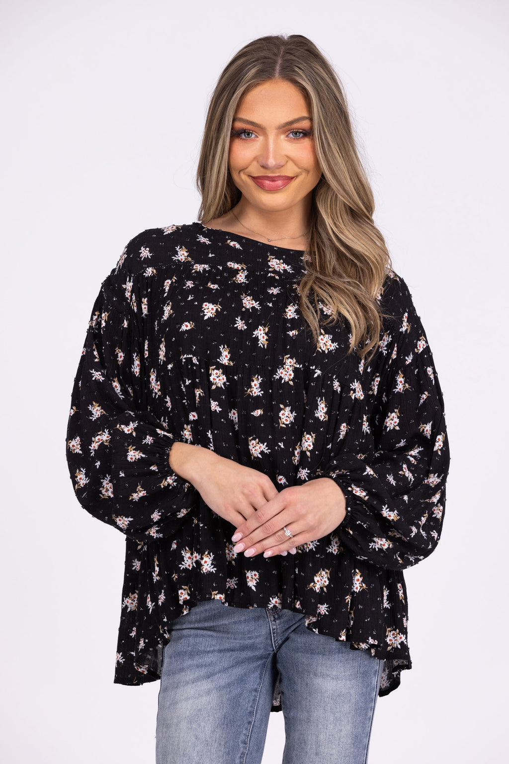 Party Festival Women's Swiss Dot Floral Long Sleeve Top