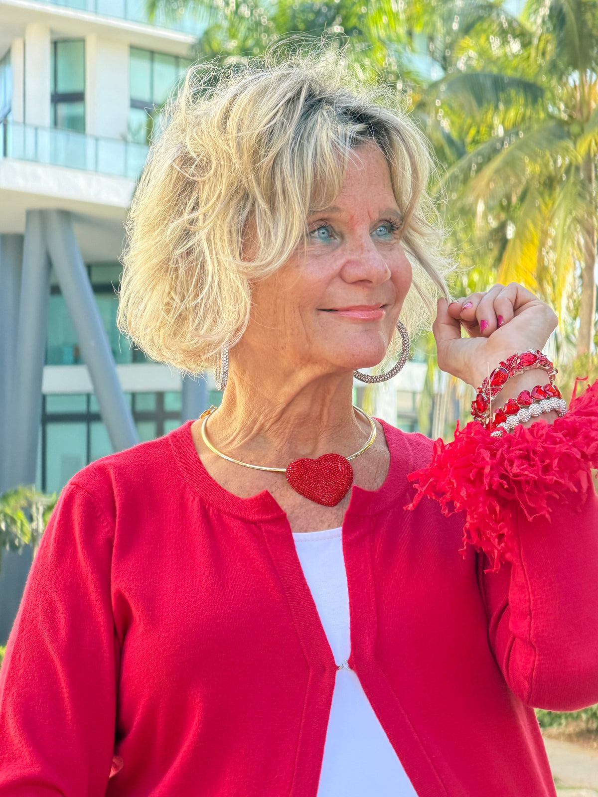 LULU B RED FRINGE CASHMERE SWEATER