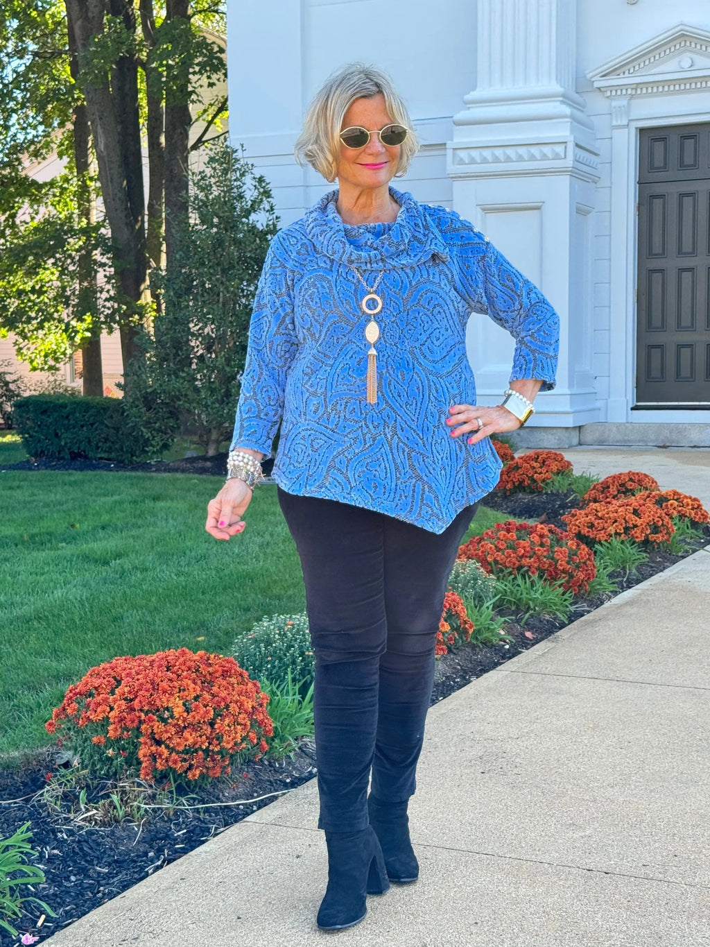 HOLIDAY BLUE JACQUARD TOP