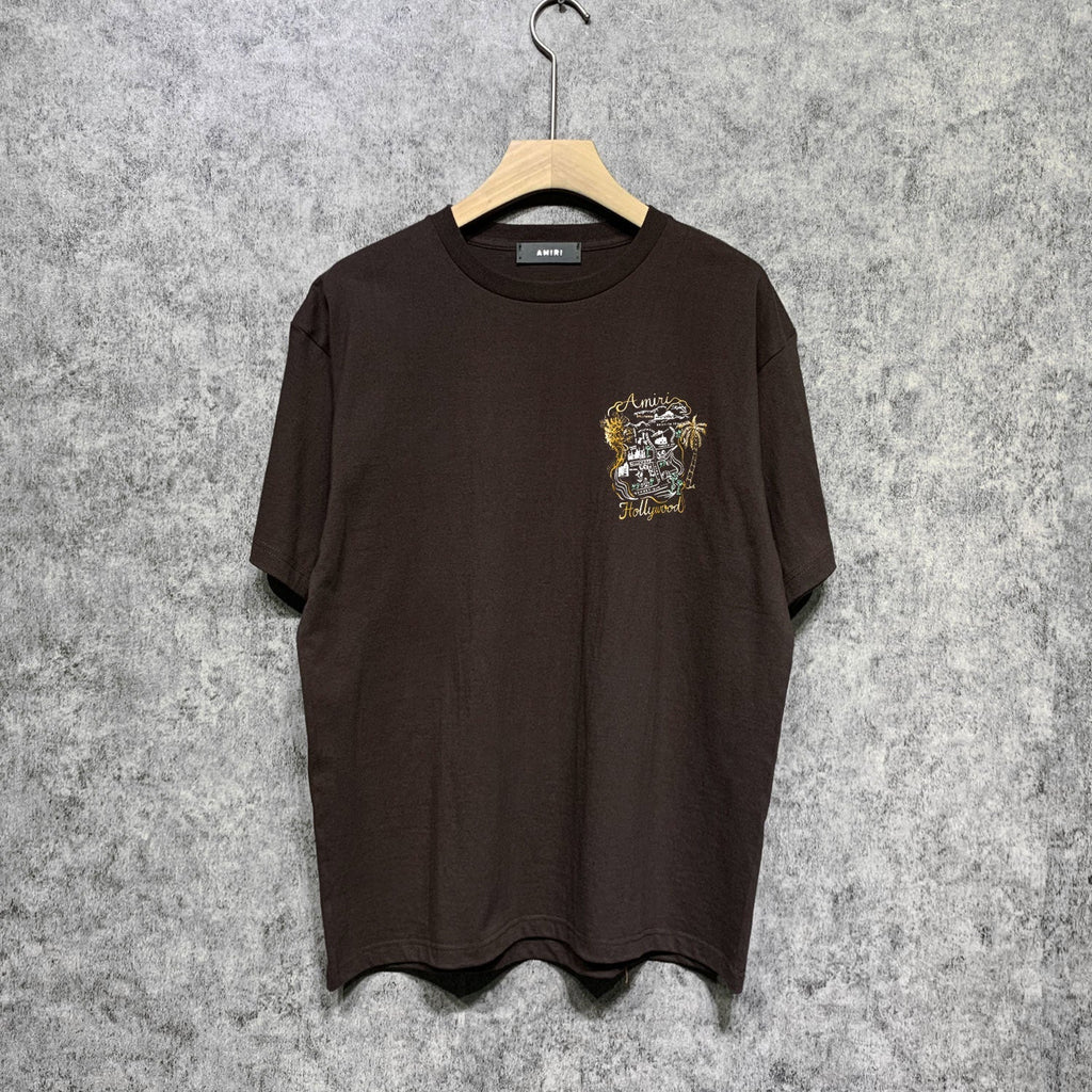 Amiri t shirts hollywood golden dragon printing short sleeve