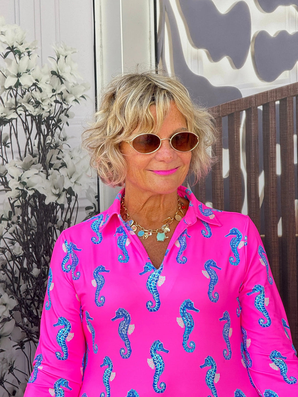 LULU B SEAHORSE BAY 3/4 SLEEVE V-NECK COLLAR SHIRT