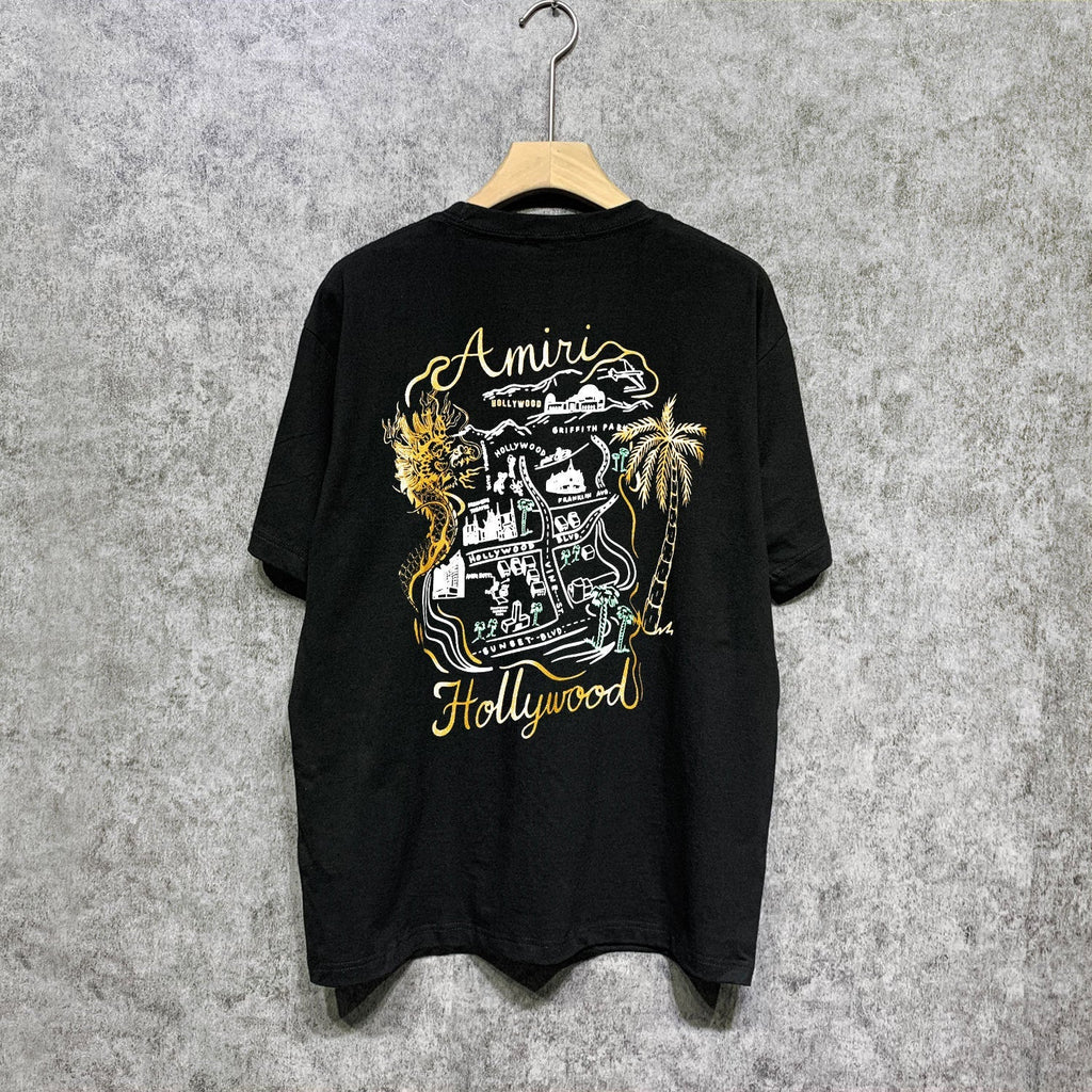 Amiri t shirts hollywood golden dragon printing short sleeve