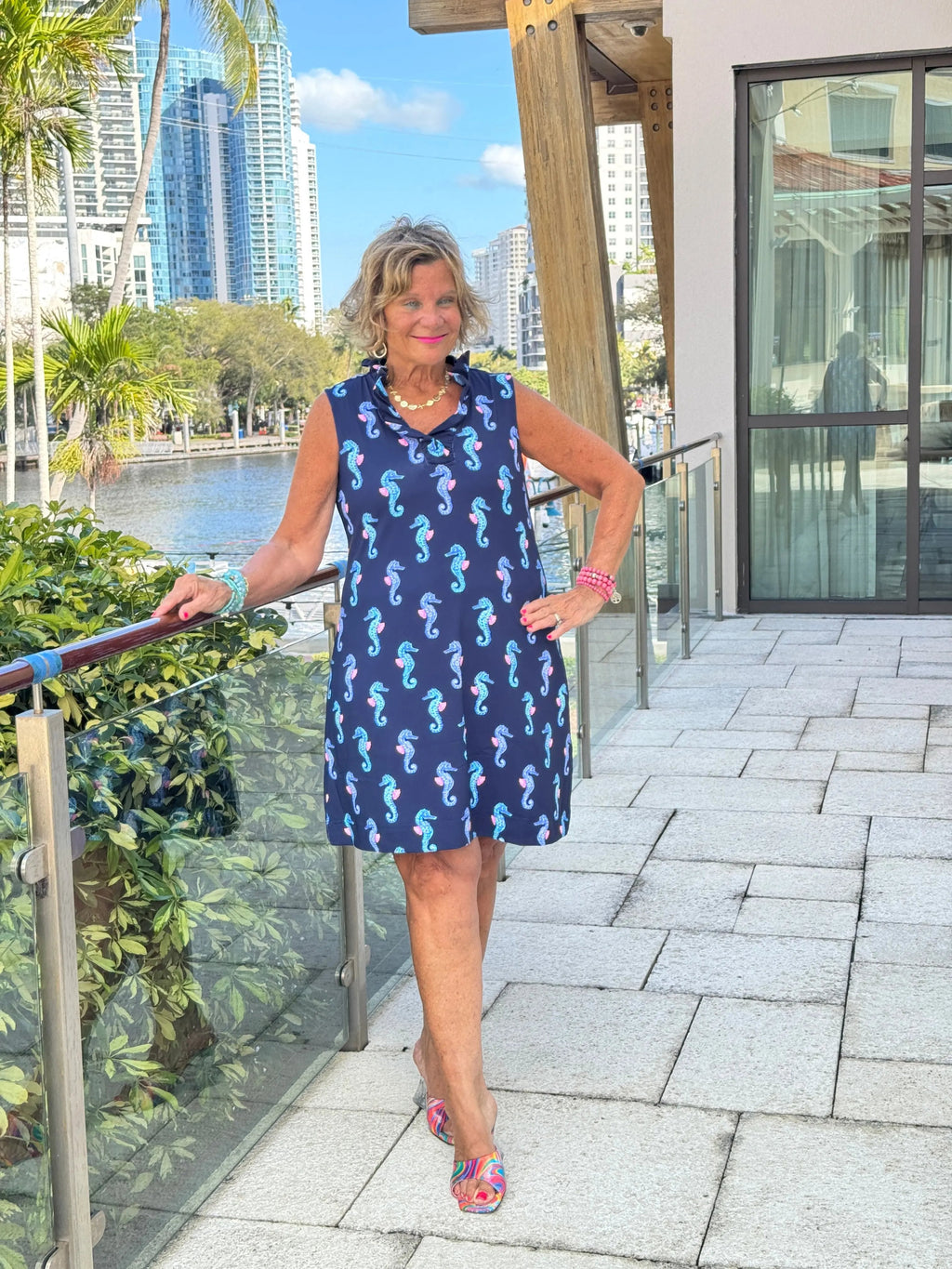 LULU B MIDNIGHT REEF RUFFLE DRESS