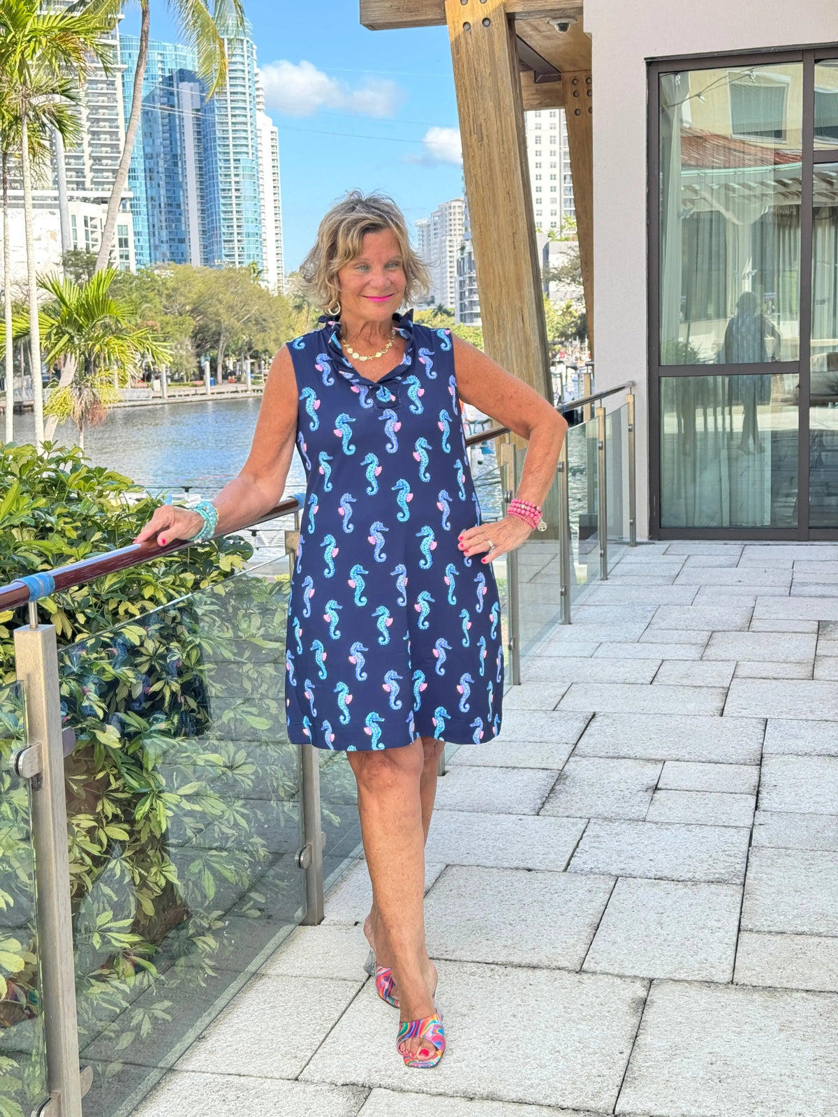 LULU B MIDNIGHT REEF RUFFLE DRESS