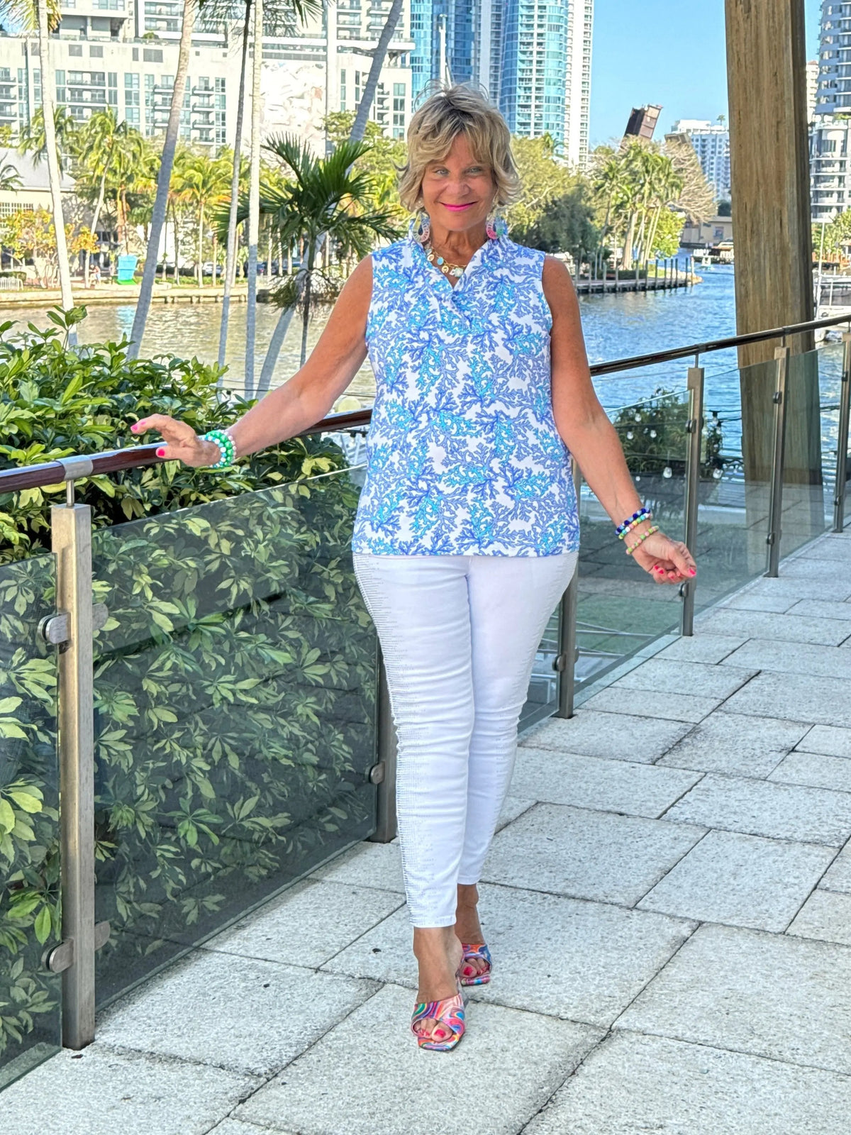 LULU B CORAL BREEZE SLEEVELESS RUFFLE TOP