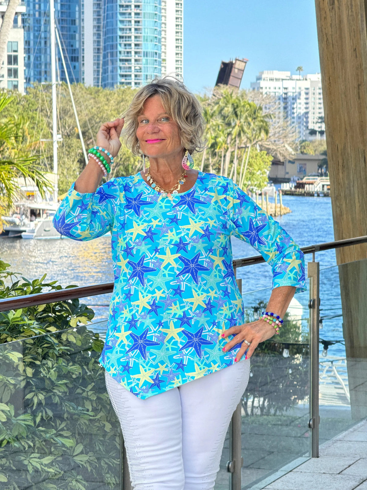 LULU B STARFISH SPLASH ASYMMETRIC TOP