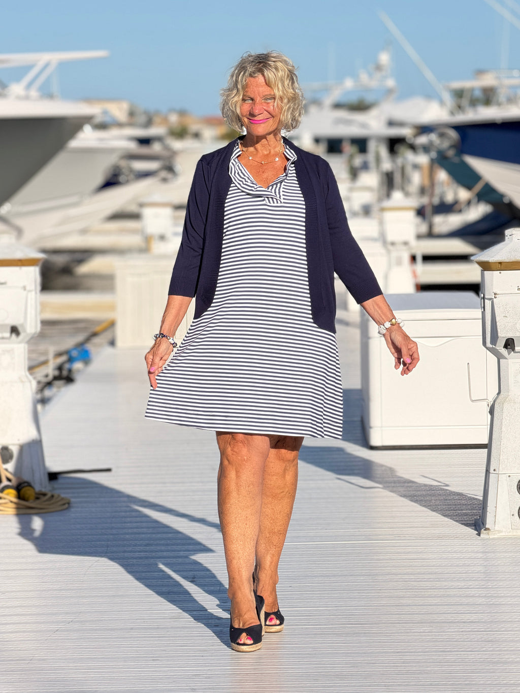 DOCKSIDE NAVY SLEEVELESS RUFFLE DRESS