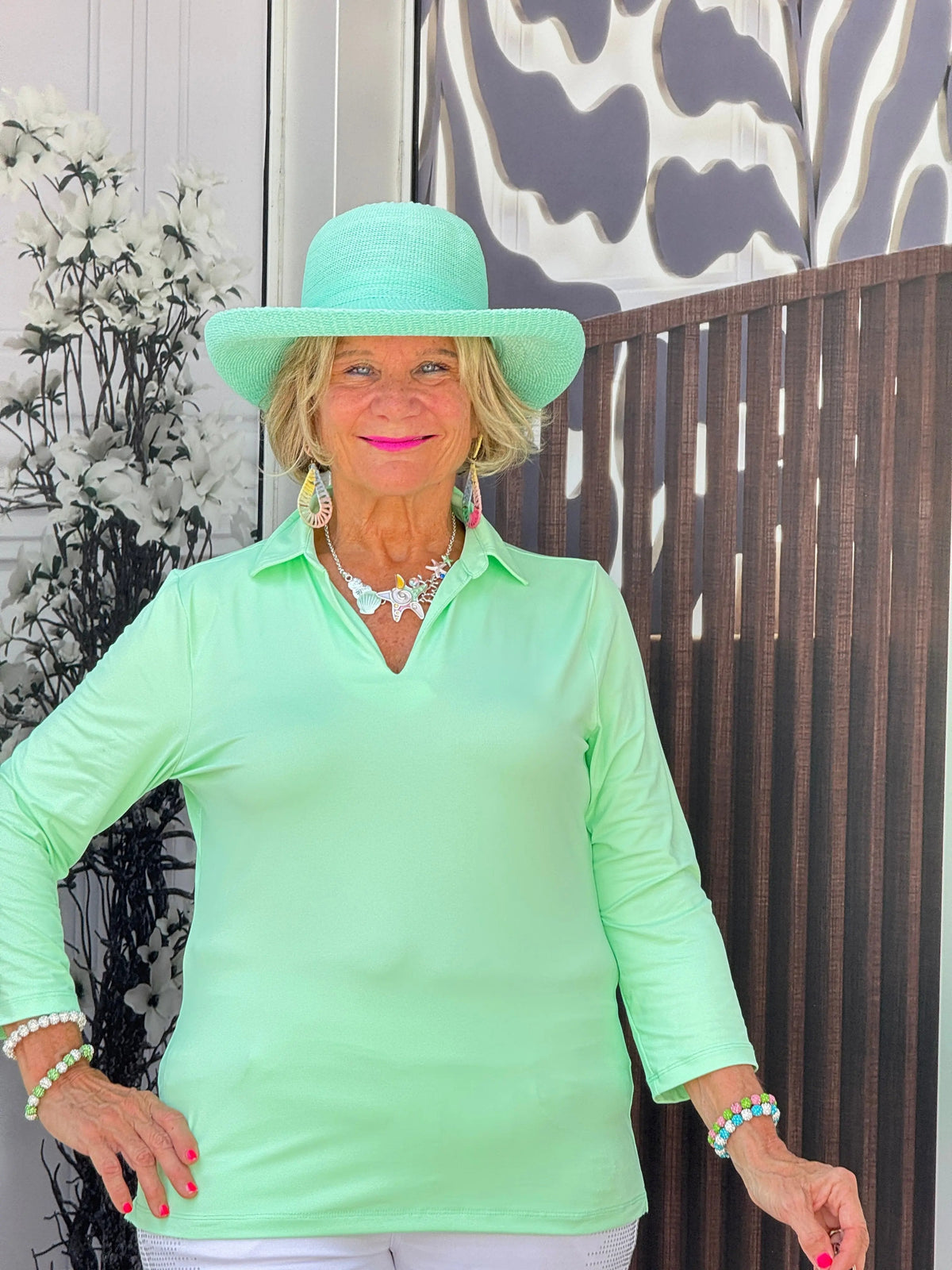 LULU-B SOLID LIME COLLAR SLEEVE TOP