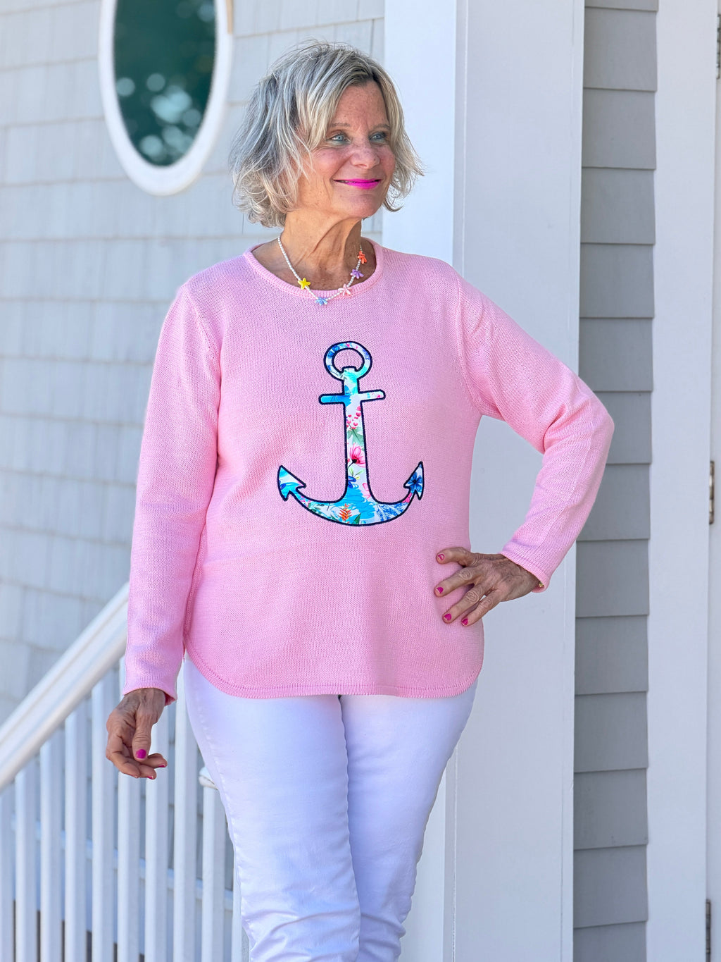 BEACH CLUB PINK ANCHOR SWEATER