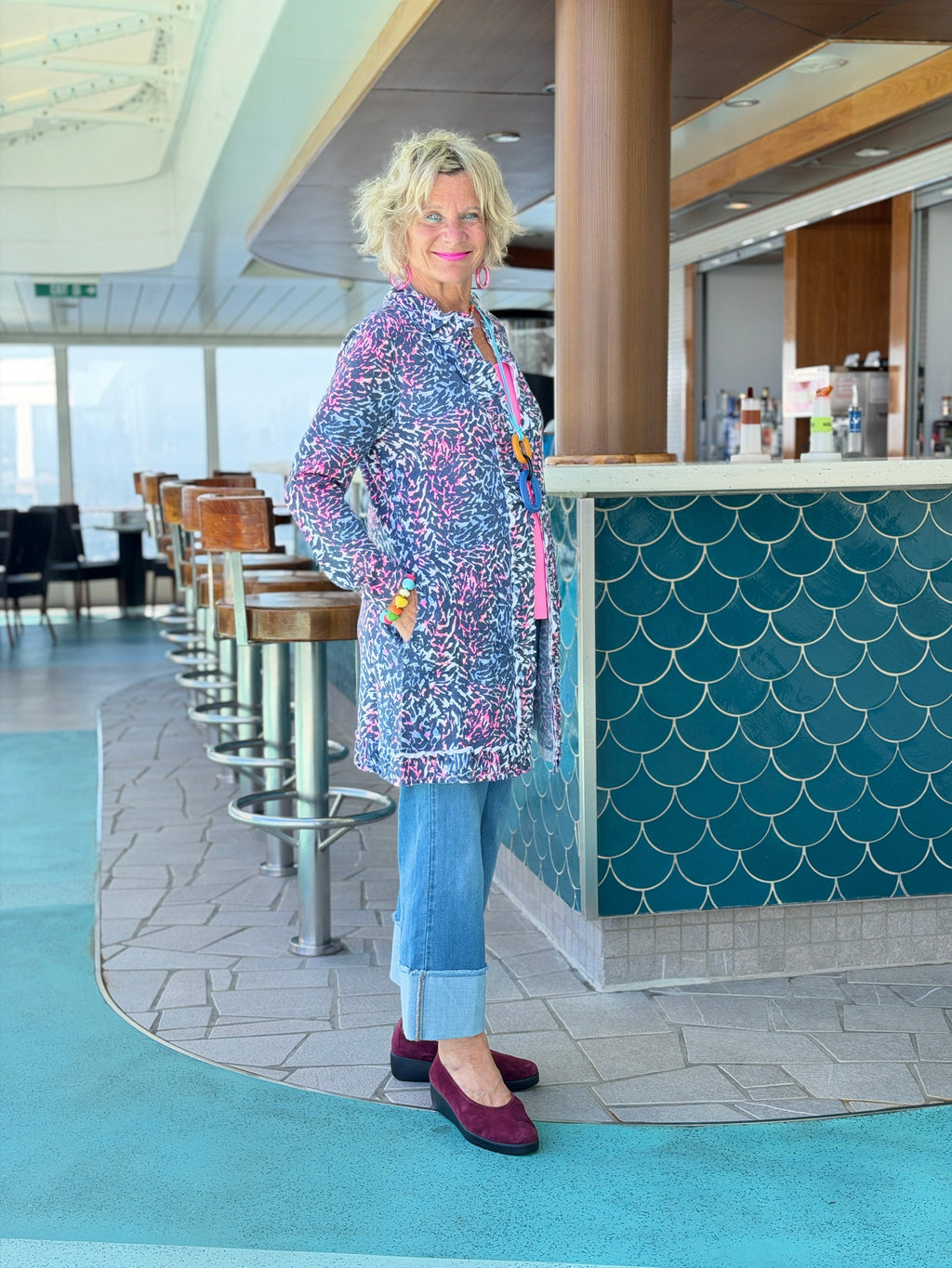 LULU-B SHADES OF ROYAL ROUGED CARDIGAN