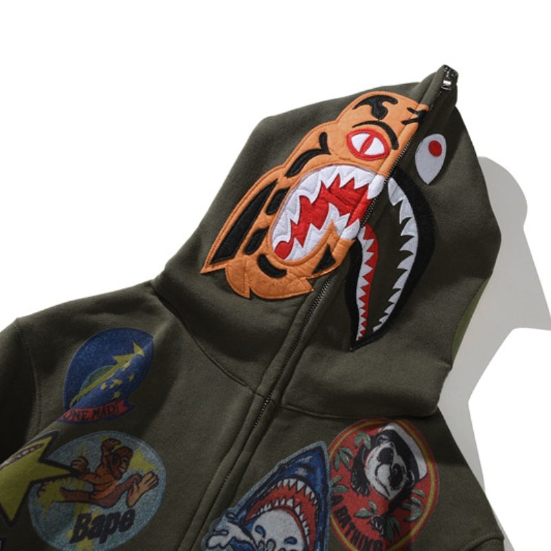 Bathing Ape Hoodie Joint Tiger Head Multi-pattern Printed Shark Hooded Cardigan Zip Sweater Jacket