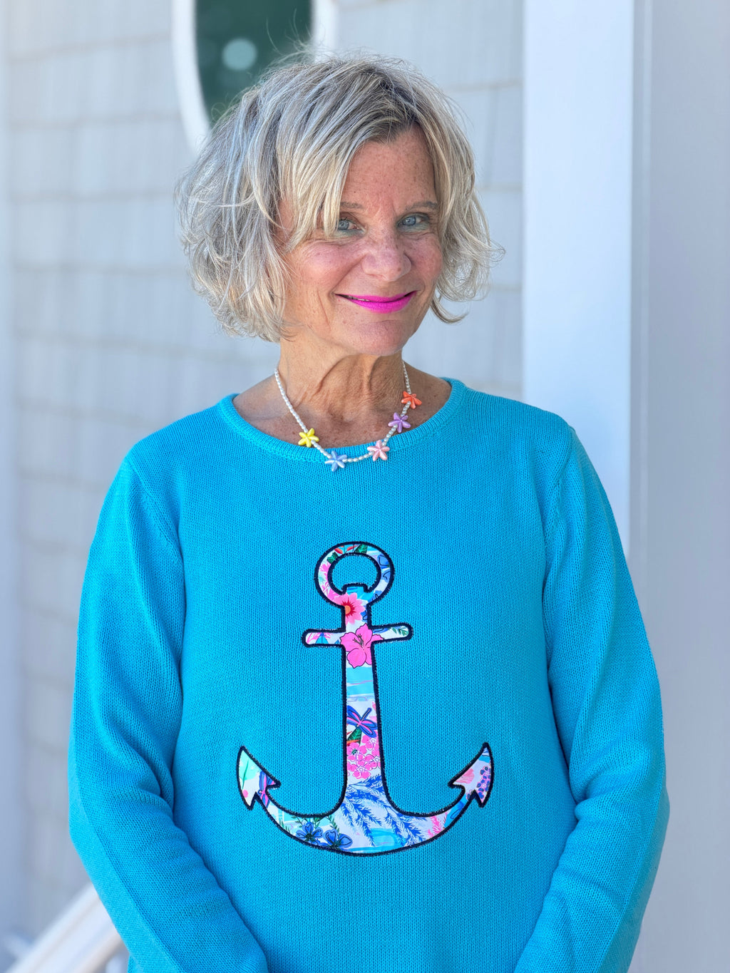 BEACH CLUB AQUA CAPE COD ANCHOR SWEATER