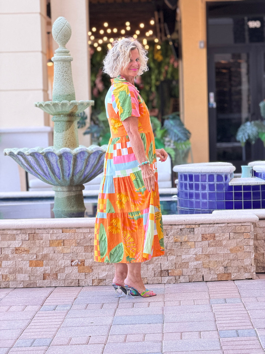 Casual Bohemian ORANGE high-waisted color contrast dress
