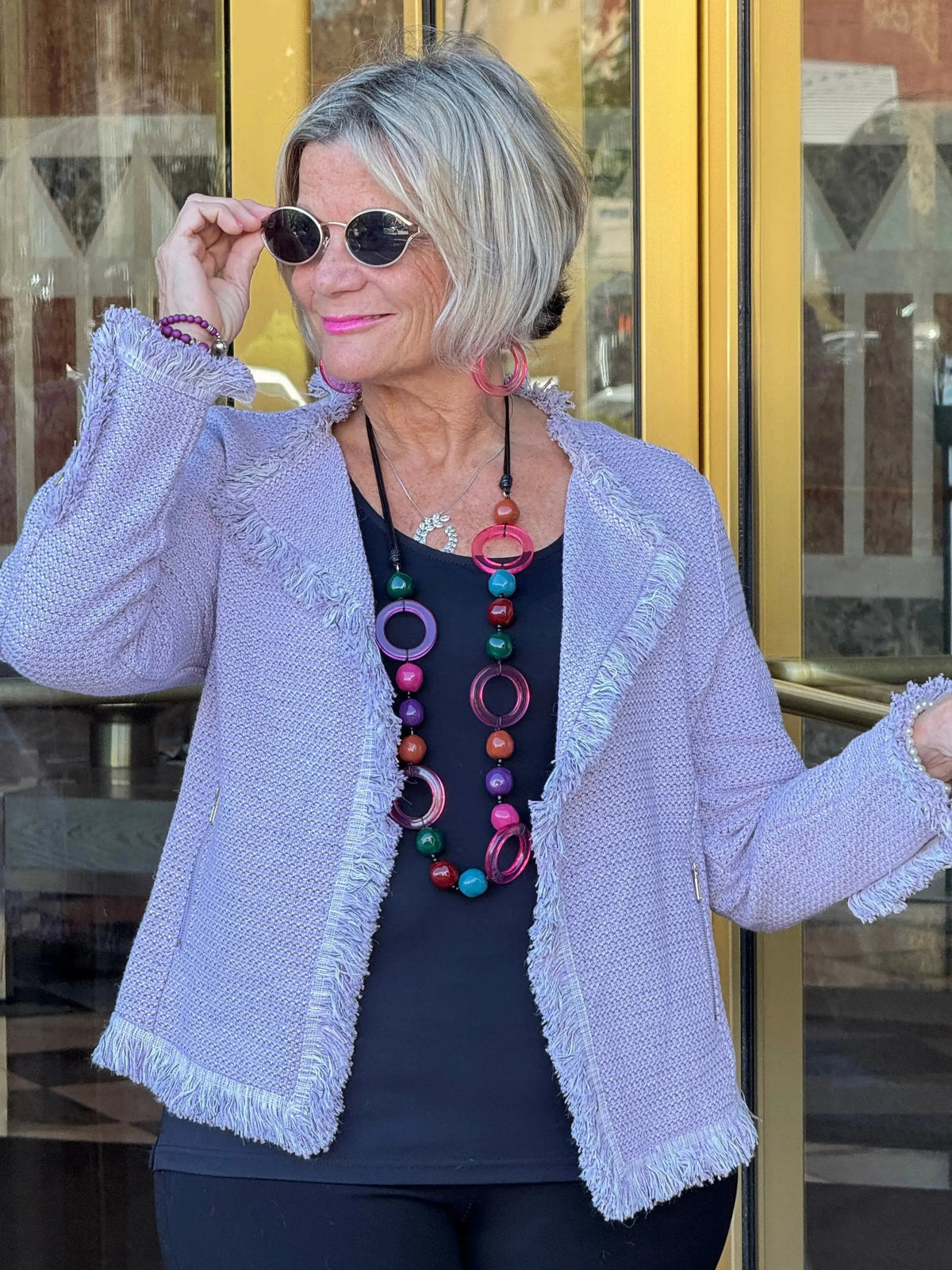 LULU-B CITY LIMIT BRIGHT PERI FRINGE JACKET