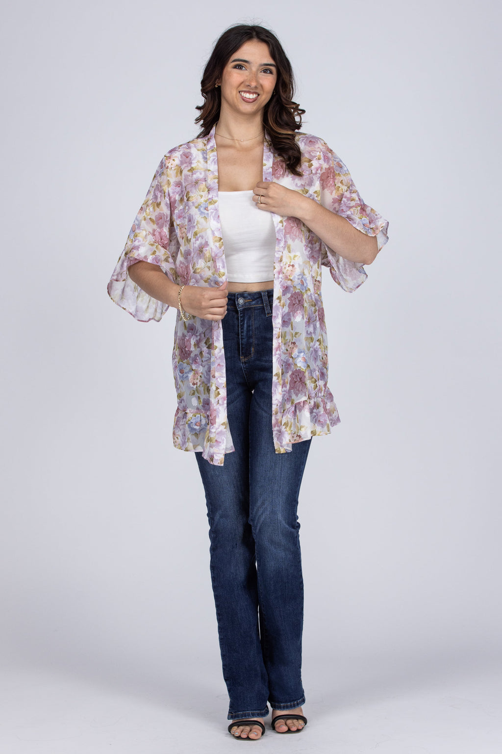 Paint The Town Women's Semi-Sheer Ruffled Kimono