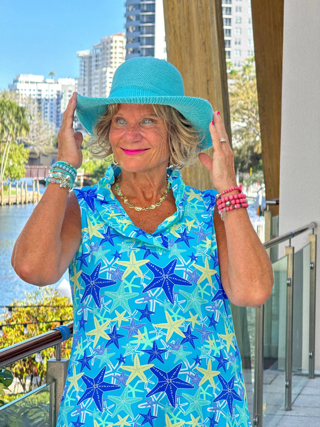 LULU B STARFISH SPLASH RUFFLE DRESS