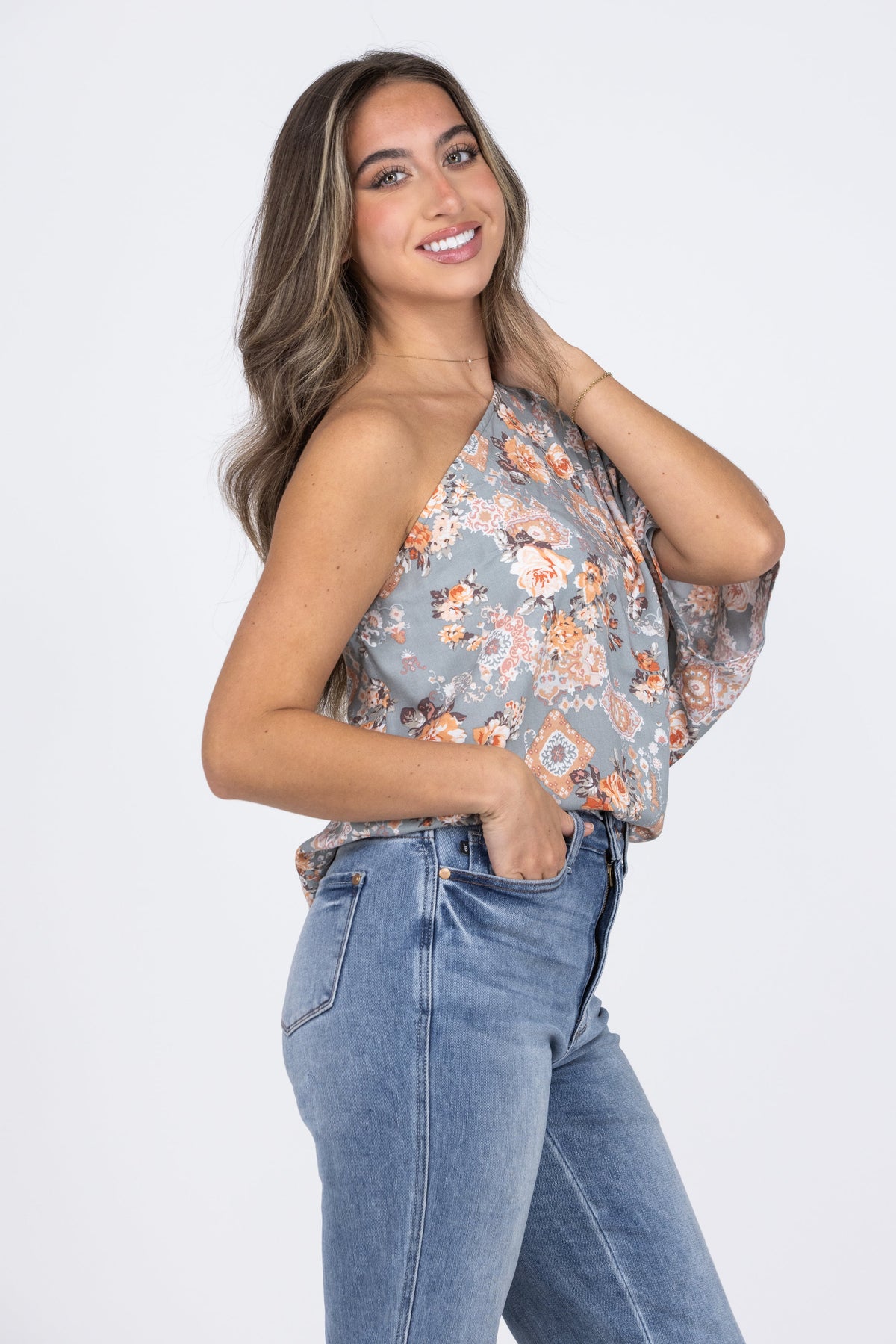 To The Sun Women's Floral One Shoulder Top